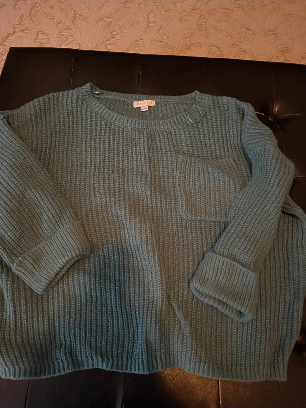 HYFVE Teal Ribbed Crewneck Sweater with Chest pocket.